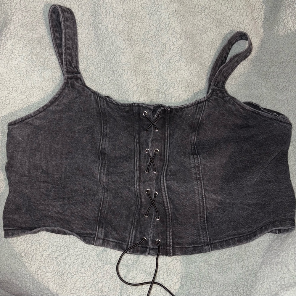 Wild Fable Black Lace-Up Cropped Tank Top
